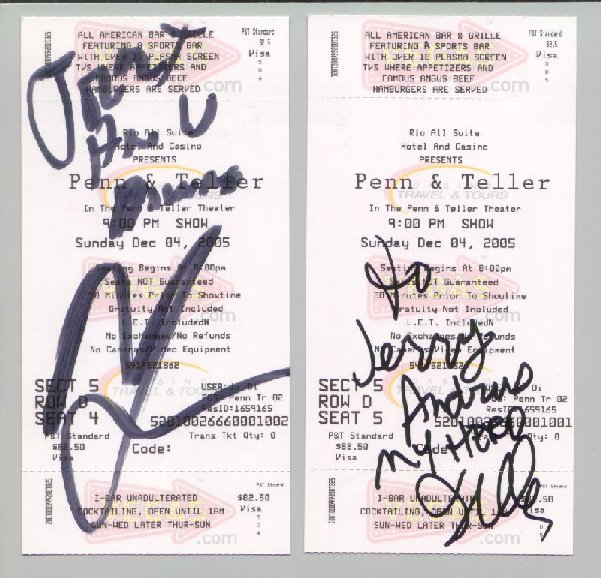 Autographs from two of Jerry's fans, Penn & Teller.